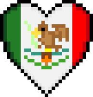 Mexican flag with heart shape in pixel art style vector