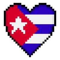 Cuban flag with heart shape in pixel art style vector