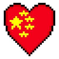 Chinese flag with heart shape in pixel art style vector