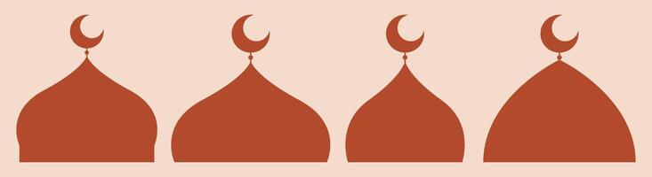 Collection of Red Mosque Domes with Crescent Moons With Different Shapes vector