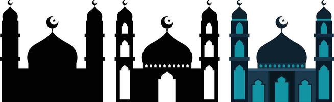Small Mosque Collection with Silhouette Variants in Monochrome Blue Color vector