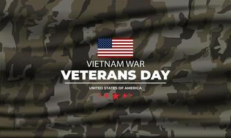Veterans day background with camo fabric and american flag vector