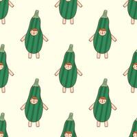 Seamless pattern with kawaii of a man in a zucchini costume. Element for print, texture, fabric, wrap. illustration. vector