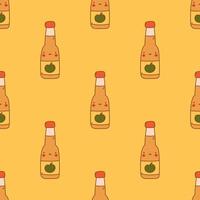 Seamless pattern with kawaii a bottle of apple cider. Element for print, texture, fabric, wrap. illustration. vector