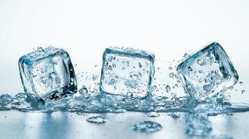Three ice cubes are shown in a row photo