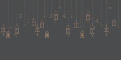 Ramadan Kareem Elegant Lantern Background with Hanging Crescent Moon and Stars in Minimalist Islamic Design vector