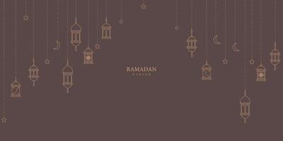 Ramadan Kareem Elegant Lantern Outline Background with Crescent Moon and Stars Islamic Design vector