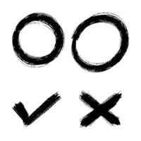Collection of creative brush drawings of circles, checklist symbols and crosses on a white background vector
