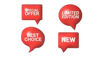 3D speech bubbles different shapes message icon. Red color with text. For social media advertising posters. isolated set. vector