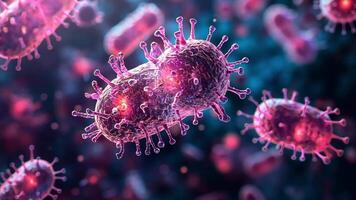 A detailed look at bacteria magnified under a microscope, showcasing intricate structures and vibrant pink hues. This representation highlights microbial life. video