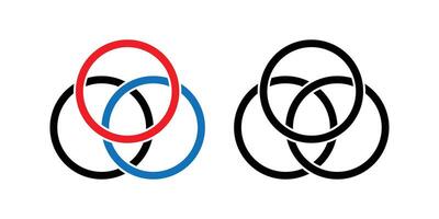 Intertwined Rings in Red, Blue, and Black for a Unity Concept. vector