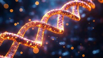 uma vibrante dna hélice torções graciosamente contra uma Sombrio pano de fundo, iluminado de espumante partículas, criando a encantador atmosfera. video