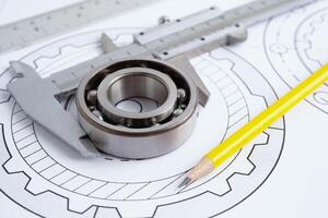 Engineering and precision tools with metal ball bering, photo