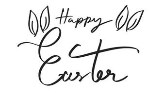 Happy easter day ear rabbit bunny drawing written calligraphy hand lettering black color script object icon happy easter day april month 2025 year spring time season event decoration easter day egg vector
