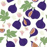 Modern abstract figs and flowers design with seamless Fruits pattern and unique textures, ideal for fabric, stationery, and home decor. vector