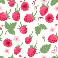 Modern abstract raspberry and flowers design with seamless Fruits pattern and unique textures, ideal for fabric, stationery, and home decor. vector