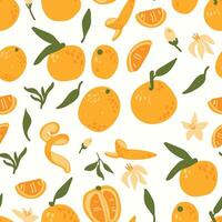 Modern abstract mandarin and flowers design with seamless Fruits pattern and unique textures, ideal for fabric, stationery, and home decor. vector