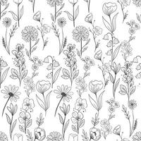 Hand drawn flower pattern, creative floral background, floral element, black line painted flower pattern vector