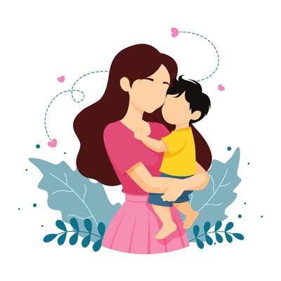 young happy mother with baby illustration