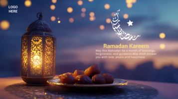 Illuminated Lantern with Dates for Ramadan Wishes psd