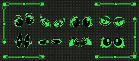 Space trippy acid eye icon set design, retro abstract rave shape collection, psychedelic groovy character graphic, vintage streetwear 90s emotion element, modern techno y2k decoration , vector