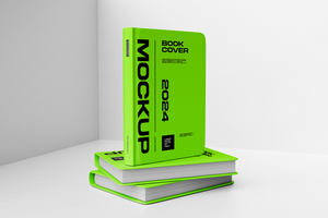 A stack of green books with a mockup of a book cover psd