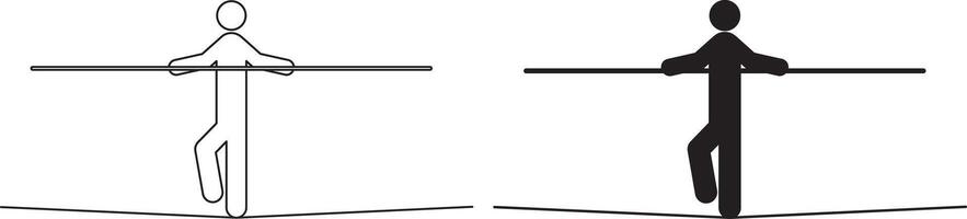 outline silhouette Tightrope walking icon set vector