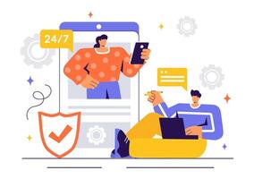 Technical Assistance and Software Troubleshooting Illustration in a Flat Cartoon Background vector