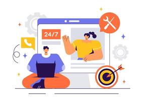 Software Development and Technical Support Illustration with IT Help Desk in a Flat Background vector