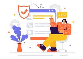 Customer Care and IT Service Center Illustration for Software Support and Technology Help vector