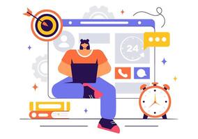 Technical Support System Illustration with Software Assistance and IT Help Desk in a Flat Background vector