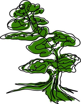 An Illustration of a green splash tree in white frame
