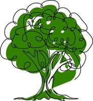 an Illustration of a tree with a black outline and green splash. vector