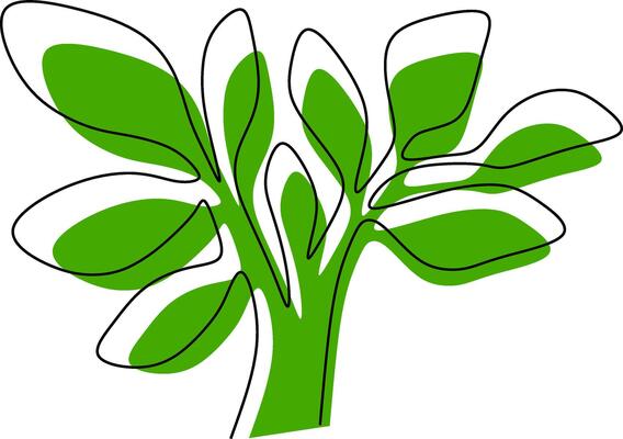 Illustration of a green tree splash with a black outline.