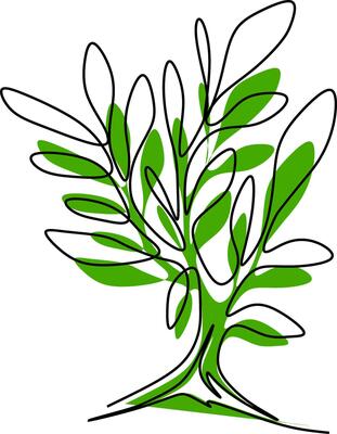 Illustration of a green tree with a black outline