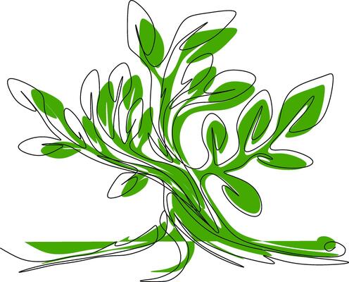Illustration of a tree with a green splash.
