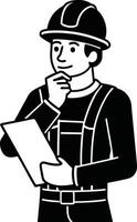 Construction Worker Analyzing Project Blueprint vector