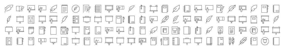 University Related Icon Set. Contains Icons of Professor, Teacher, Presentation Board, Notebook for Banners, Infographics, Books, Articles and Other Types of Design vector