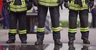 The reflection in water reveals a team of specially equipped firefighters coordinating and embarking on a high-risk, life-saving mission to rescue people in distress, showcasing their unwavering video