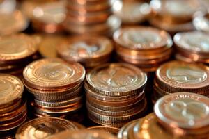 Stacks of copper coins forming an economic background photo