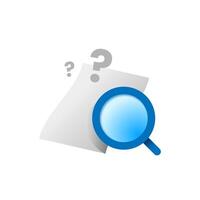 Flat illustration of a magnifying glass inspecting a document sheet, symbolizing missing data, no files found, or unsuccessful search results vector