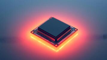 Detailed circuit board and microchip photographed on pristine white surface, highlighting technological precision and industrial components in clean composition. engineering photo