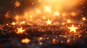 Enchanting star-shaped lights create magical holiday atmosphere with warm golden bokeh, capturing festive spirit in dreamy nighttime illumination. bokeh photo