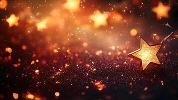 Enchanting star-shaped lights create magical holiday atmosphere with warm golden bokeh, capturing festive spirit in dreamy nighttime illumination. radiant photo