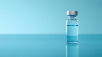 Professional medical still life featuring syringe and vaccine vial against soft blue, emphasizing healthcare precision with dramatic lighting effects. drug photo