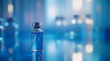Professional medical still life featuring syringe and vaccine vial against soft blue, emphasizing healthcare precision with dramatic lighting effects. immunization photo