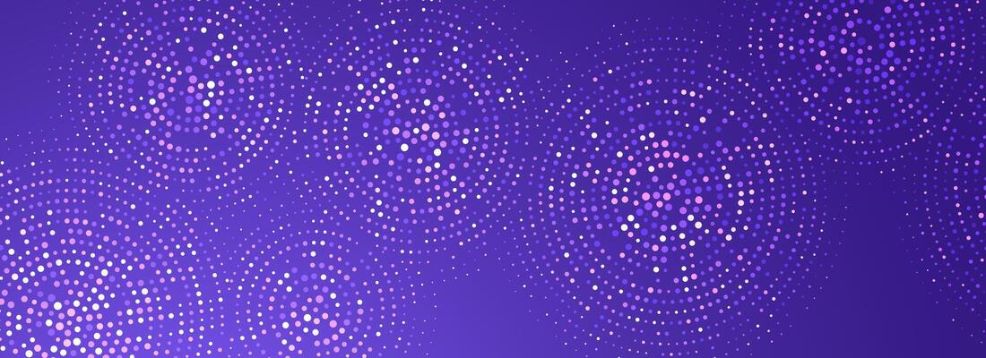 Digital technology pattern wallpaper. Glowing purple dotted circle background. Abstract dot round grid backdrop for business, science, healthcare, medicine, finance design. texture surface