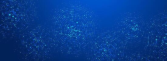 Digital technology pattern wallpaper. Glowing blue dotted circle background. Abstract dot round grid backdrop for business, science, healthcare, medicine, finance. Navy texture surface vector