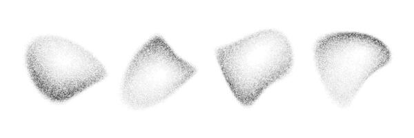 Liquid fading dotted gradient drop shapes. Black stippled object set. Grainy spray spots and stains. Noise splashes and splatters forms. Dissolve sand dust texture. Fluid halftone elements vector