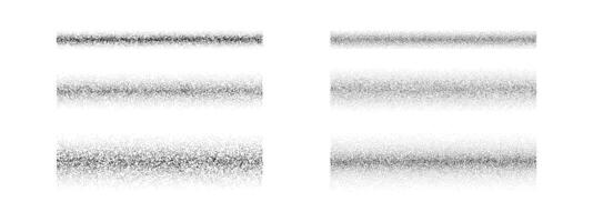 Black dotted gradient texture set. Stippled grain brush element collection. Fading scatter noise pattern pack. Spray dot line stroke background. Rectangle grainy sand bundle. vector